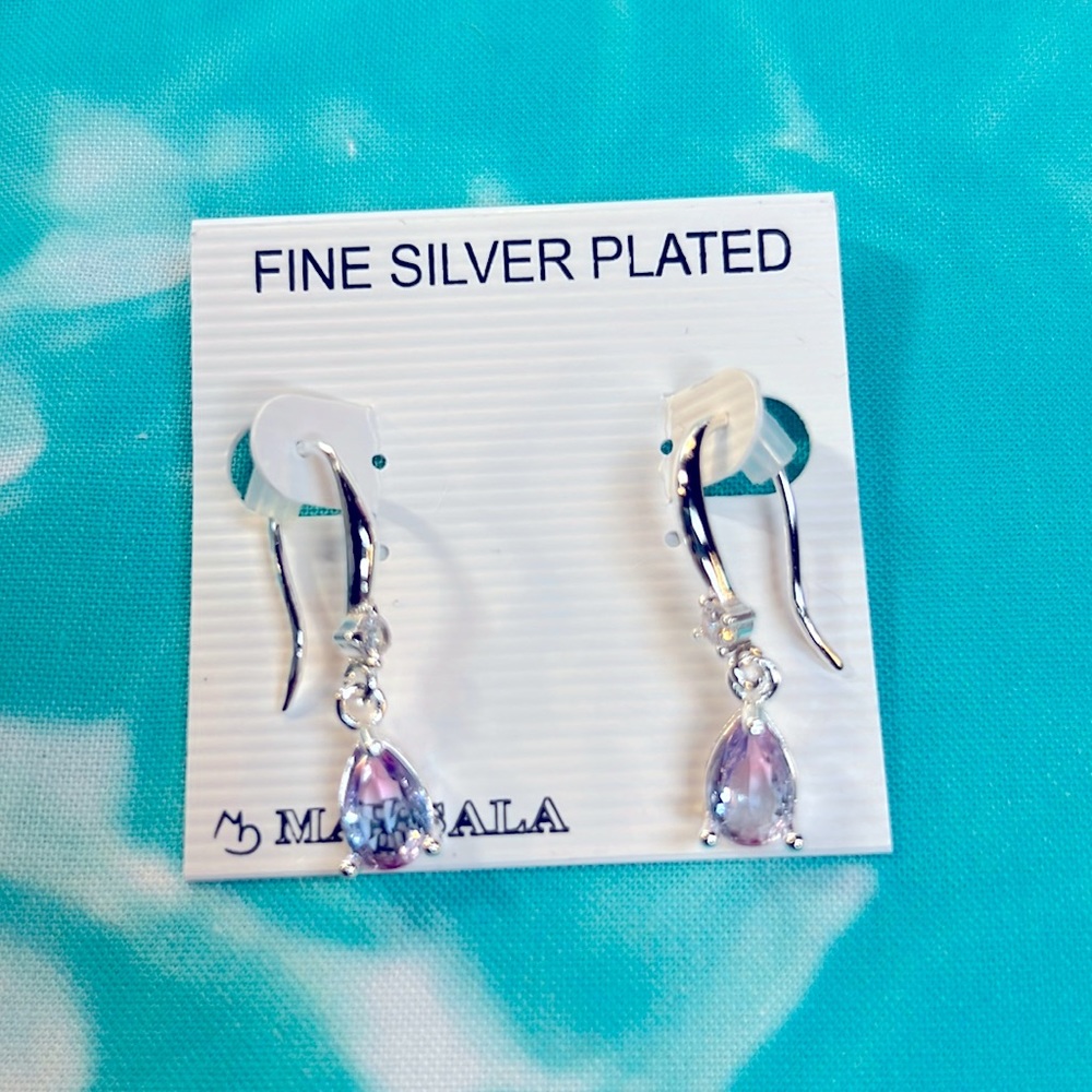 Teardrop shaped light purple and pink dangle earrings